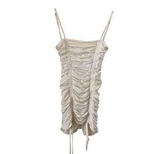 Tiger Mist White Ruched Bodycon Mini Dress Adjustable Spaghetti Straps XS